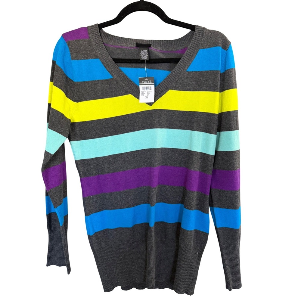 NWT Rue 21 Tunic Sweater XL Colorful Stripe Playful Y2K Retro Preppy‎ Pullover
